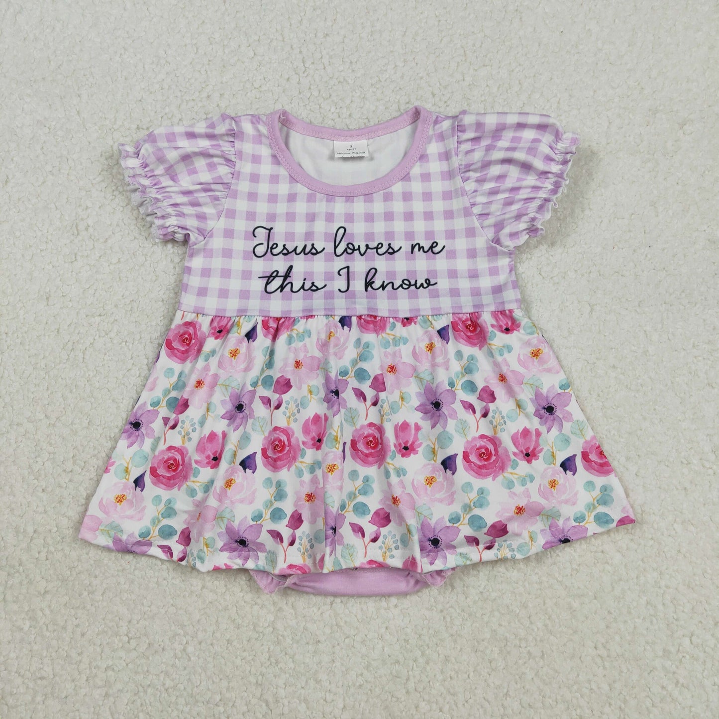 RTS NO MOQ Sibling Sibling Baby Girls' Flowers Checked 'Jesus Love Me' Tunic Ruffle Pants Set rompers