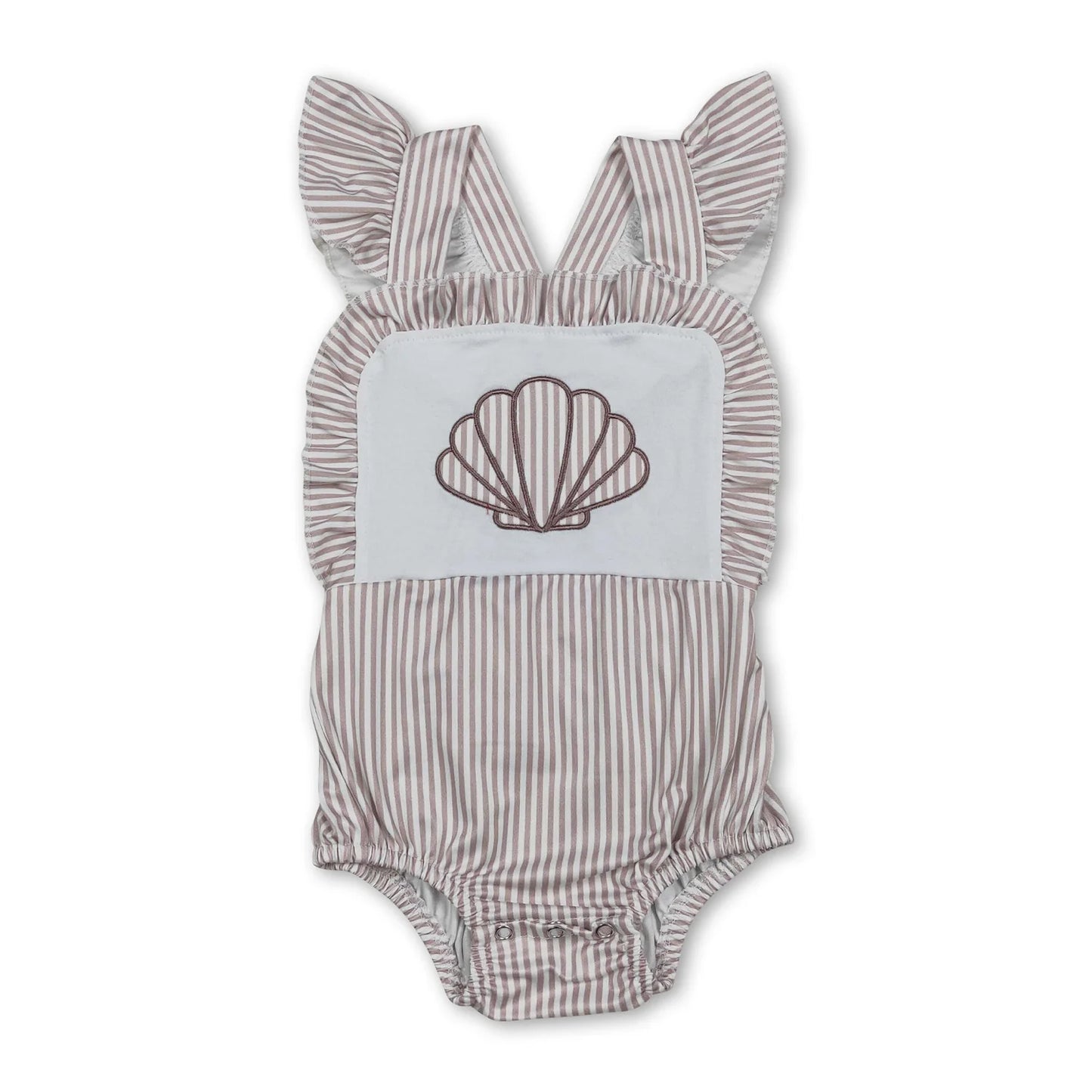 RTS NO MOQ Sibling milk silk Baby Girl Boys Embroidery Shell Stripe Top Shorts Two Piece Set Rompers