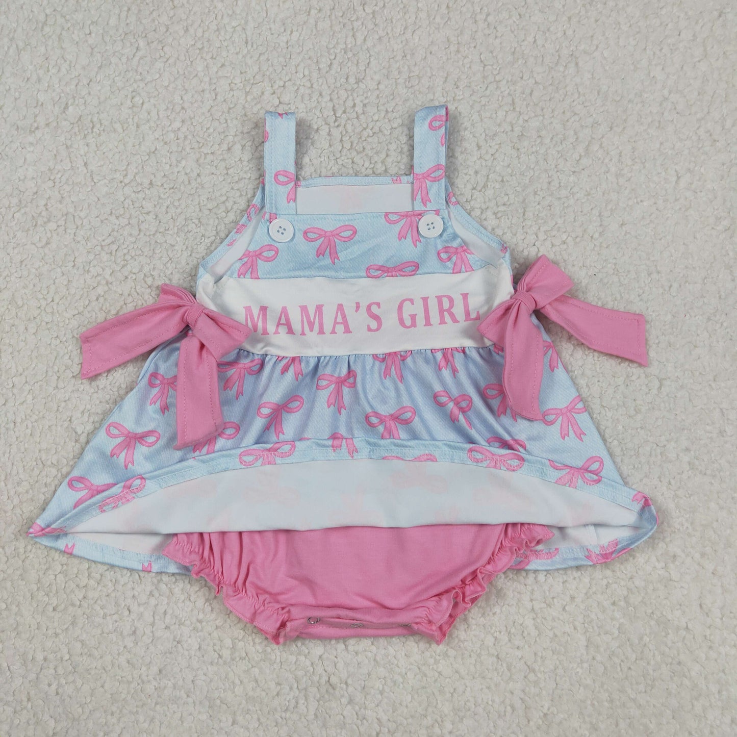 RTS NO MOQ SR3426 Kids Girls Pink Strap Mama's Girls Bows Tunic Bummies Ruffle Rompers