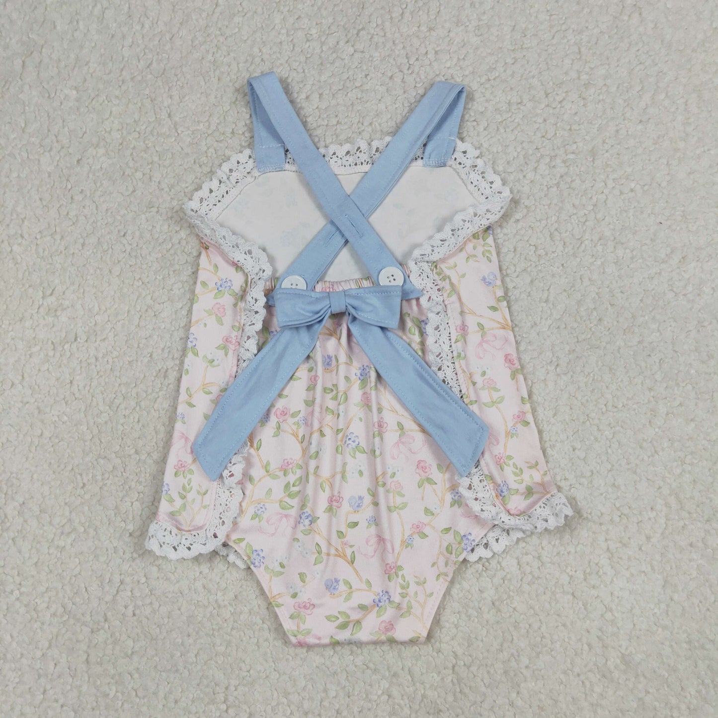 RTS NO MOQ SR3461 Baby Girls Plaid Flowers  Strap Ruffle Back Bow Rompers