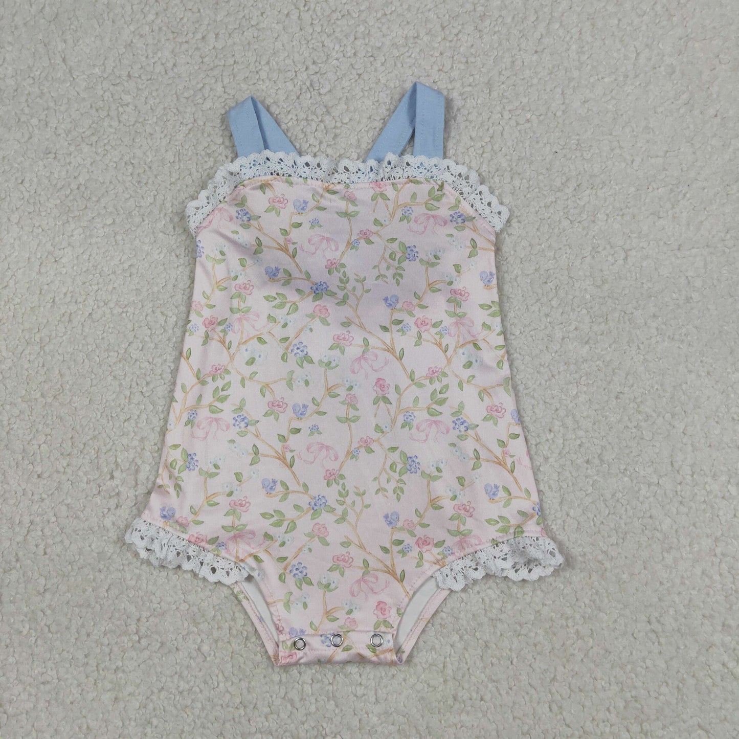 RTS NO MOQ SR3461 Baby Girls Plaid Flowers  Strap Ruffle Back Bow Rompers