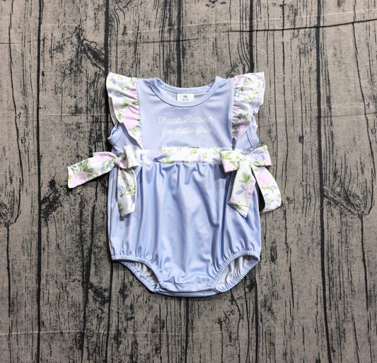 (Sample) No moq SR3506 Baby Boys And Little Girl Ruffle Rompers with Thank Heaven Bows