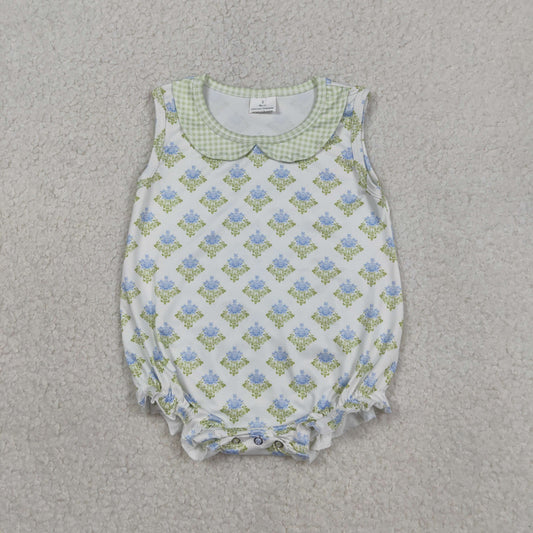 RTS NO MOQ SR3513 Baby Girls Sleeveless Ruffle Rompers Floral Plaid Outfit
