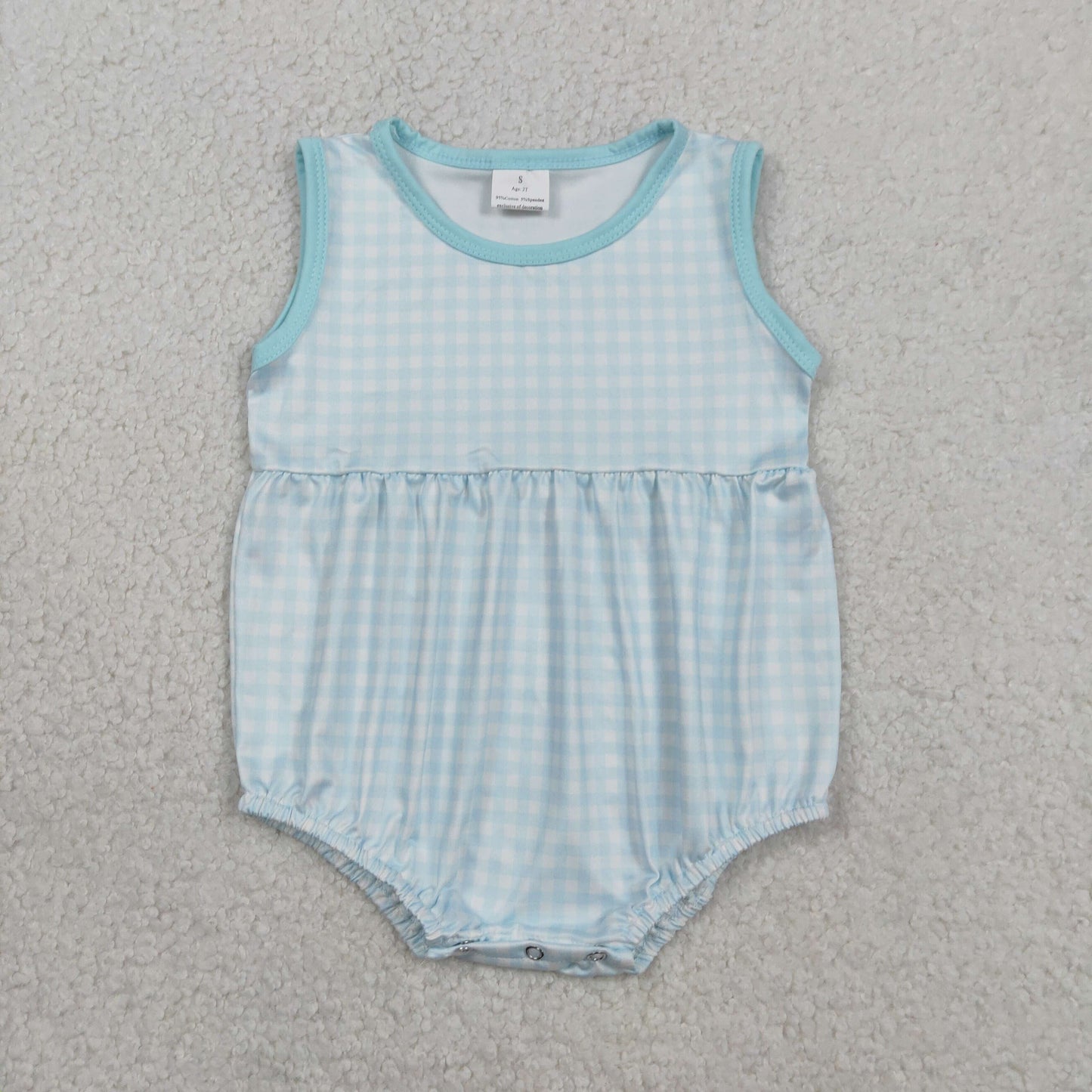 RTS NO MOQ SR3554 Baby Boys Blue Checked Rompers Sleeveless
