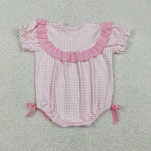 RTS NO MOQ Sibling Baby Boys Girls Checked Easter Rompers Rabbit Chicks Print