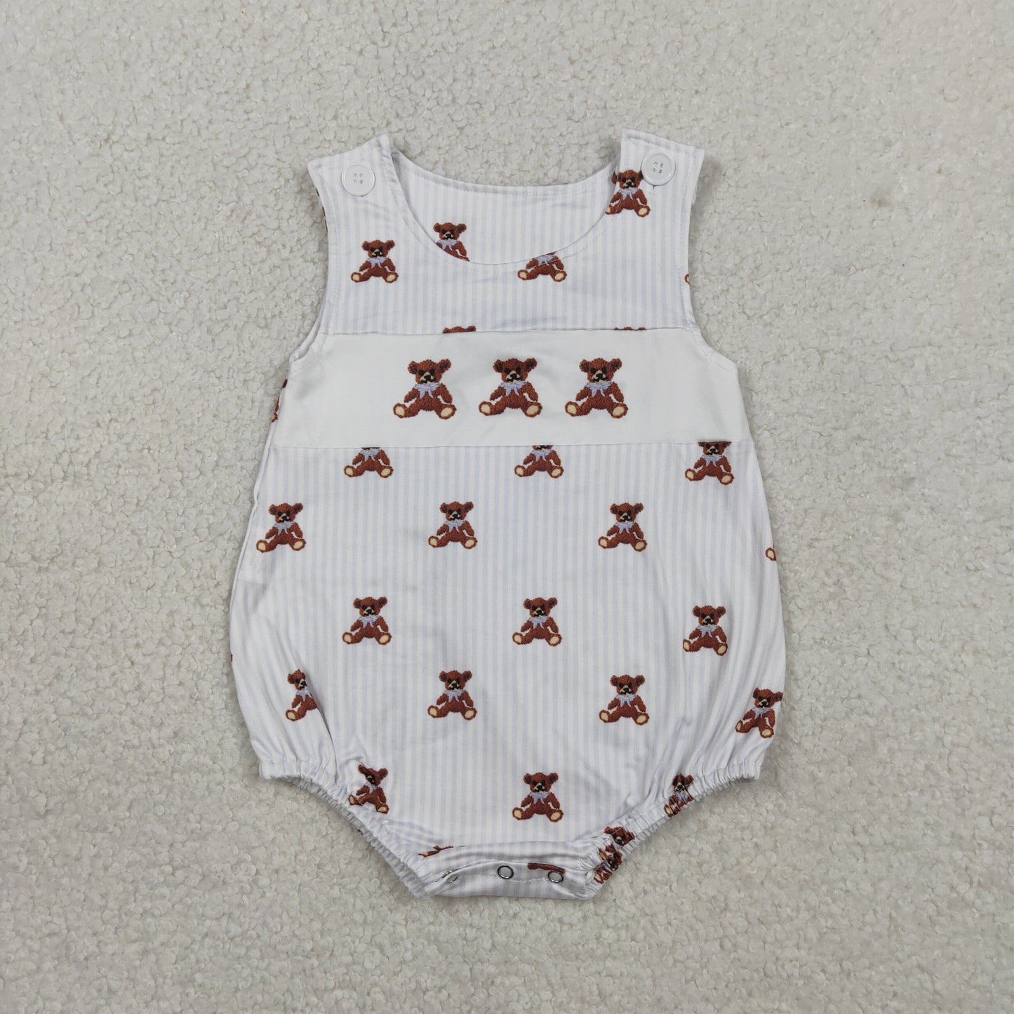 RTS NO MOQ SR3570 Baby Boys Sleeveless Rompers Grey Stripe Bears Print Baby Rompers for Boys