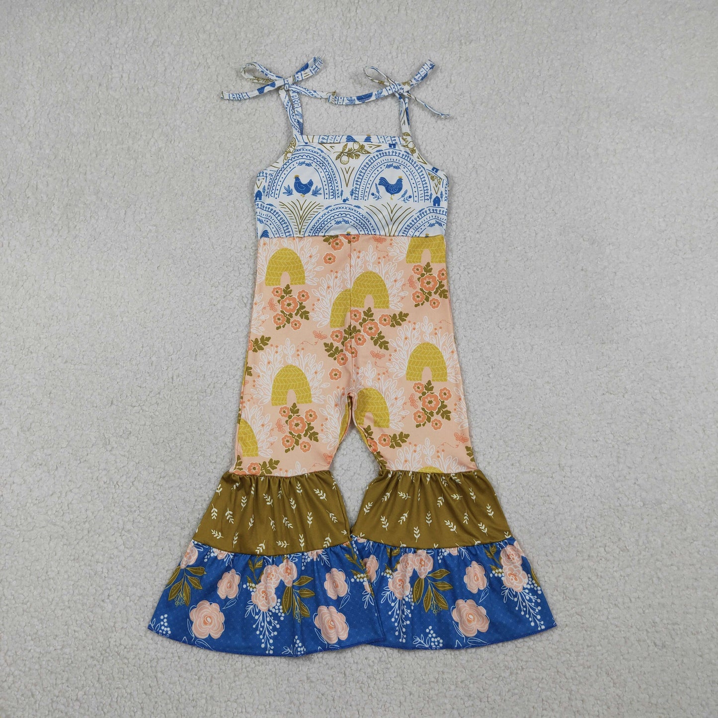 RTS NO MOQ sibling baby girls clothes summer floral suspender jumpsuits