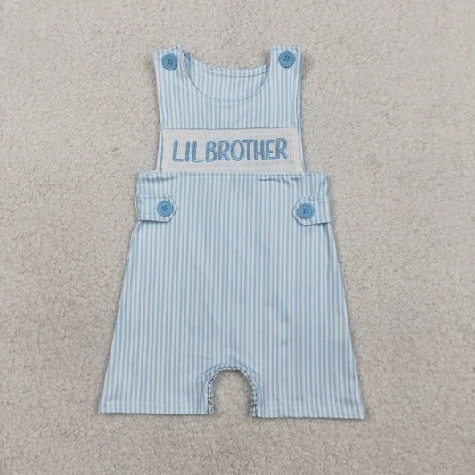 RTS NO MOQ SR3592 Baby Boys Embroidered Sleeveless Rompers Blue Stripe Little Brother Outfit Newborn Boys Clothing