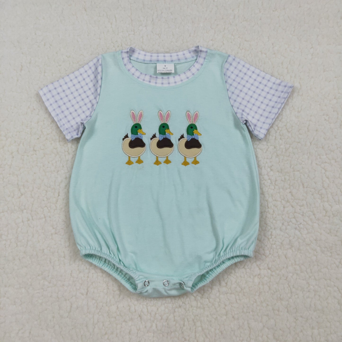 RTS NO MOQ Sibling Baby Boys Embroidered Rabbit Duck Checked Short Sleeve Tops Shorts Set Rompers Easter Hunting Outfit