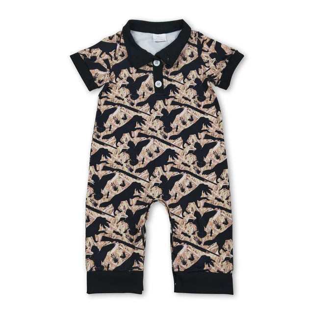 RTS NO MOQ Sibling milk silk Baby Boys Camo Button Hunting Casual Rompers