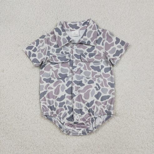 RTS NO MOQ Sibling Baby Boys Girls Light Grey Camouflage Romper Jumpsuit Infant Clothing