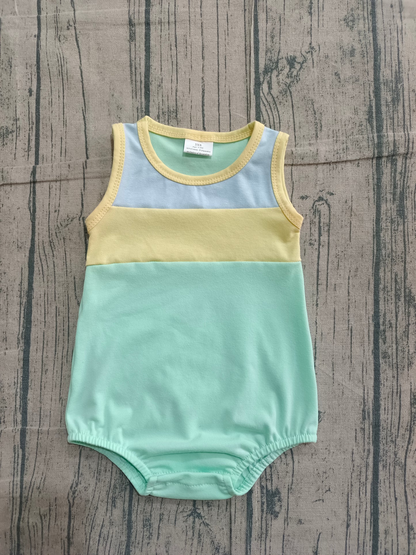 (Sample) No moq SR3660 Baby Boys Sleeveless Rompers Blue Yellow Aqua Soft Cotton Rompers for Infants