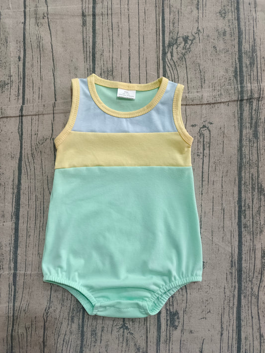 (Sample) No moq SR3660 Baby Boys Sleeveless Rompers Blue Yellow Aqua Soft Cotton Rompers for Infants