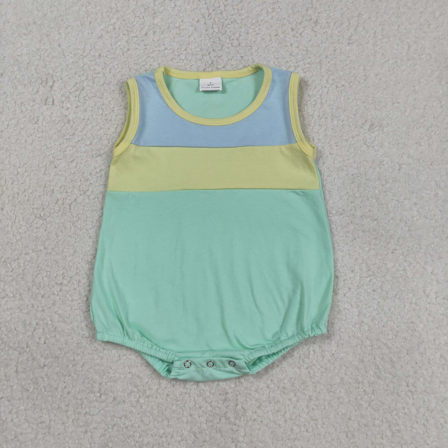 RTS NO MOQ Sibling Baby Boys Girls Sleeveless Rompers Blue Yellow Aqua Colors