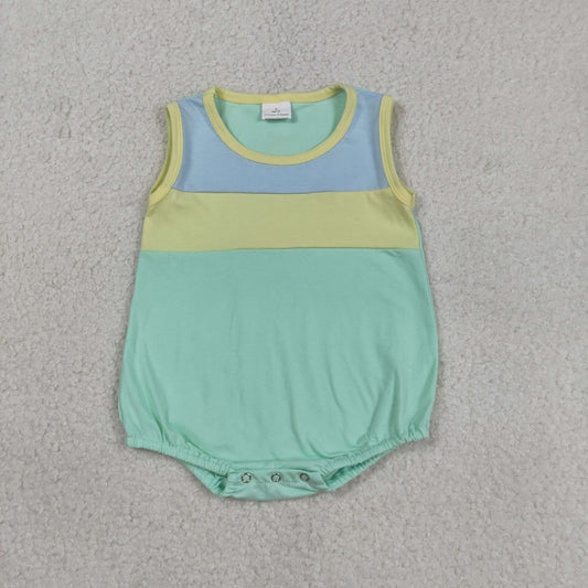 RTS NO MOQ SR3660 Baby Boys Sleeveless Rompers Blue Yellow Aqua Rompers for Infants