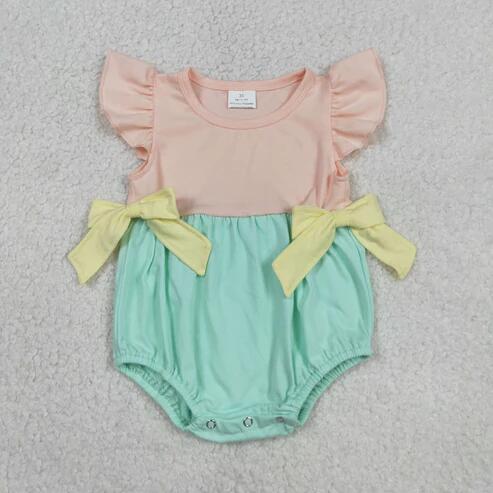 RTS NO MOQ Sibling Baby Boys Girls Patchwork Ruffle Rompers Summer Clothing