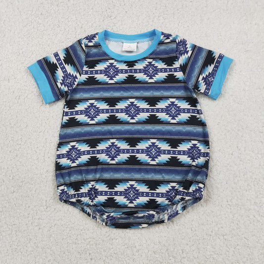 RTS NO MOQ milk silk SR3709 Baby Boys Cute Western Aztec Print Short Sleeve Rompers