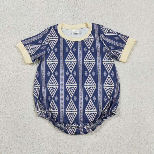 RTS NO MOQ milk silk SR3713 Baby Boys Short Sleeve Western Aztec Print Rompers