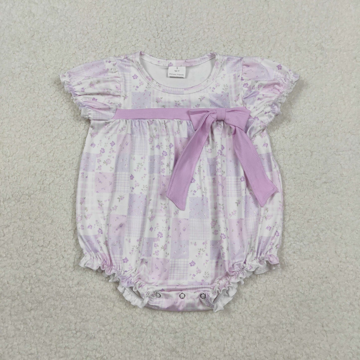 RTS NO MOQ SR3730 Baby Girls Ruffle Rompers Short Sleeve Flowers Checked Bow Top Outfit for Infants