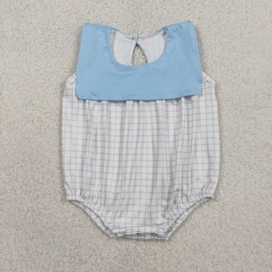 RTS NO MOQ SR3751 Baby Boys Blue Checked Rompers Sleeveless Comfortable Baby Clothes for Boys