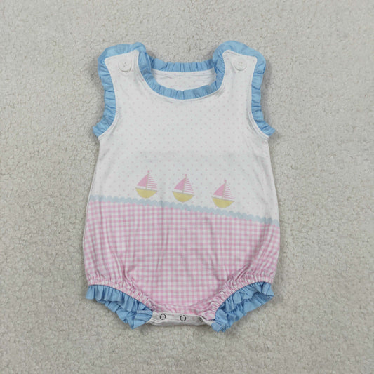 RTS NO MOQ SR3755 Baby Boys Sleeveless Boatneck Polka Dot Ruffle Rompers Cute Baby Outfit