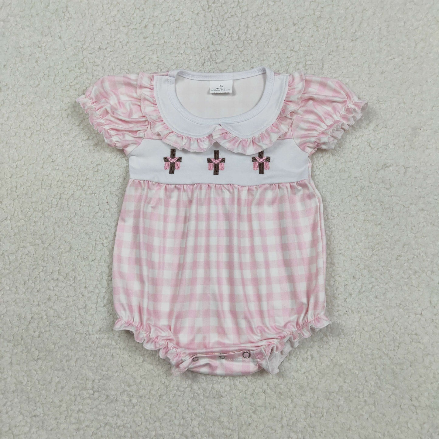 RTS NO MOQ Sibling Baby Kids Knee-Length Dress Rompers Embroidered Easter Checked Crosses Design for Baby Girls And Boys