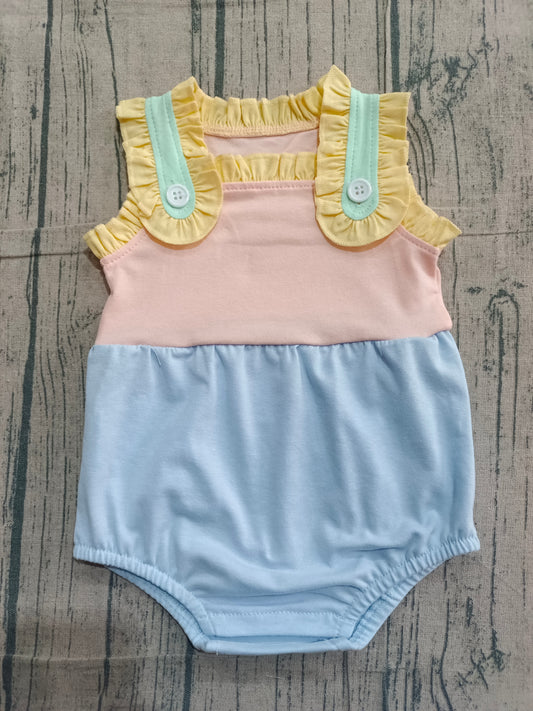 (Sample) No moq SR3772  Baby Girls Sleeveless Colorful Ruffle Rompers for Spring Summer Comfortable Cotton Rompers