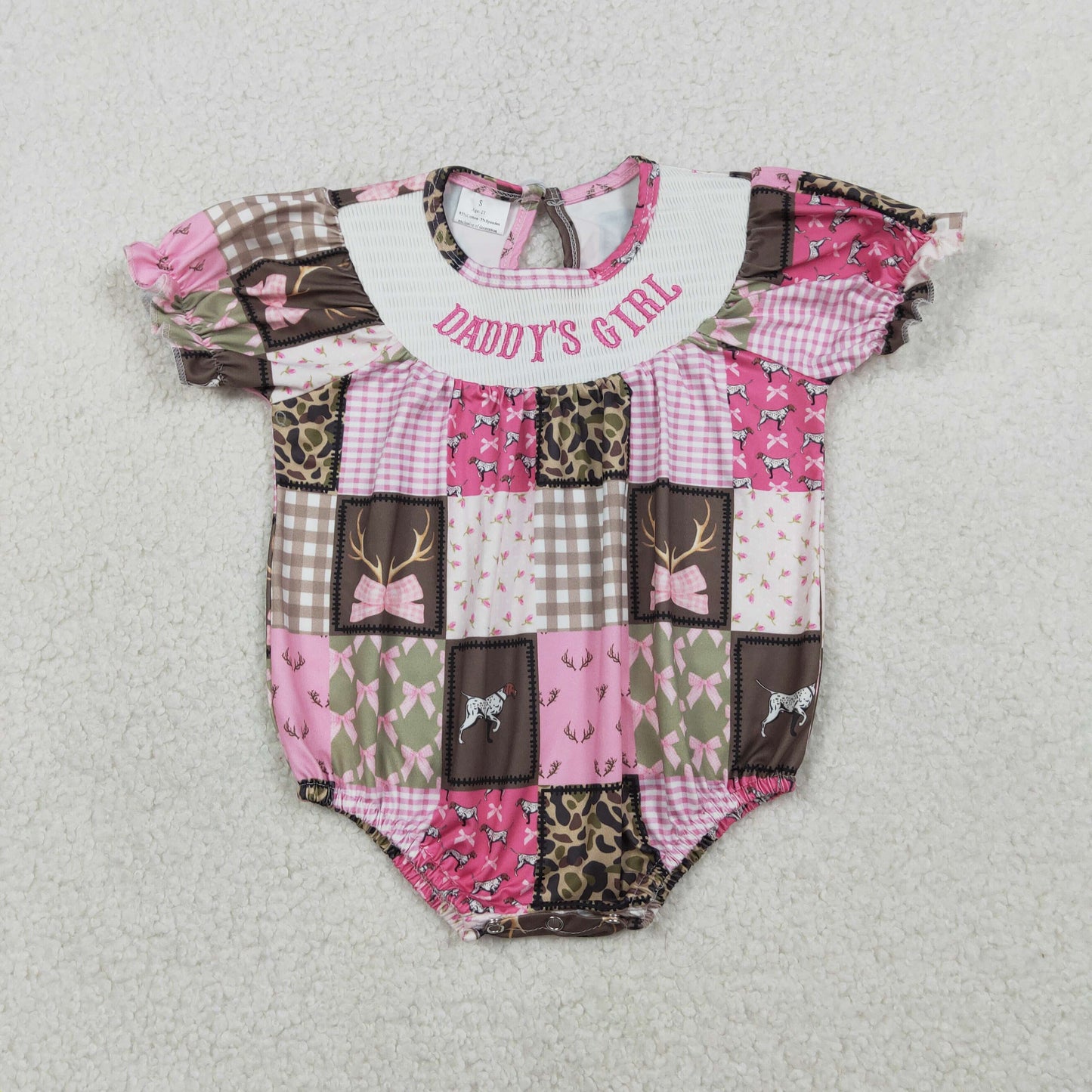 RTS NO MOQ Sibling Smocked 'Daddy's Girl' Rompers Short Ruffle Sleeves Camo for Baby Girls