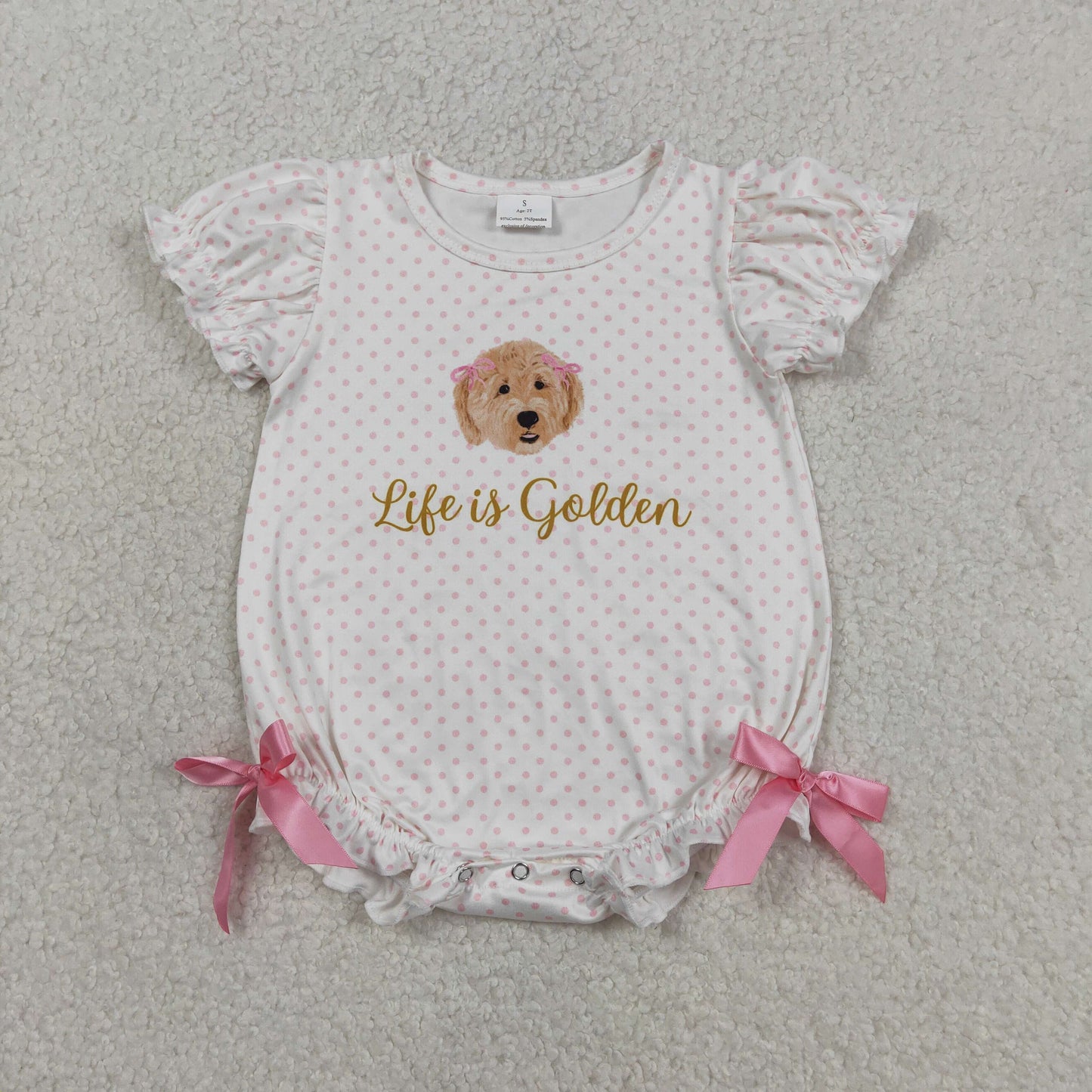 RTS NO MOQ SR3779 Baby Girls Pink Polka Dots Ruffle Rompers