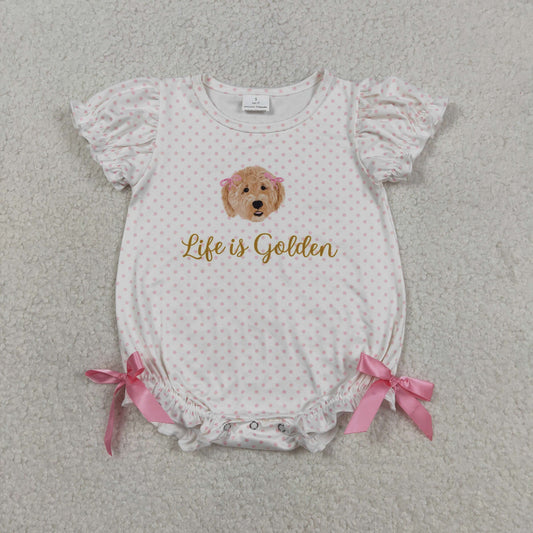 RTS NO MOQ SR3779 Baby Girls Pink Polka Dots Ruffle Rompers