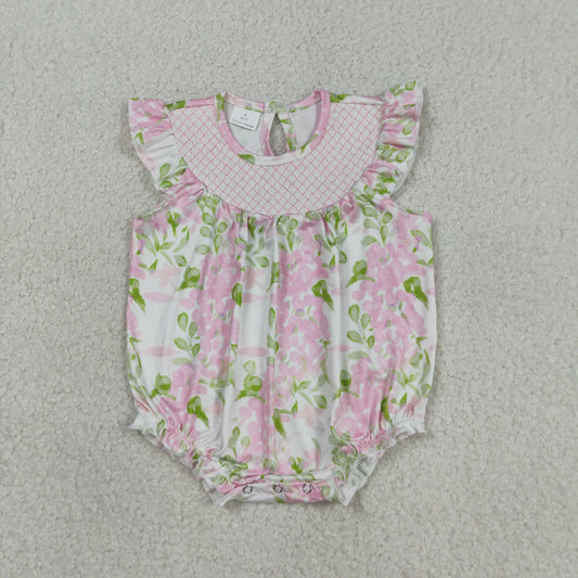 RTS NO MOQ SR3805 Baby Girls Smocked Ruffle Rompers Checked Colorful Flowers Cute Infant Clothing