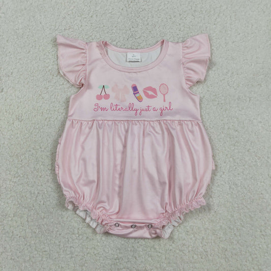 RTS NO MOQ SR3825 Baby Girls Pink Ruffle Rompers with Flutter Sleeves Bows Cute Infant Outfit