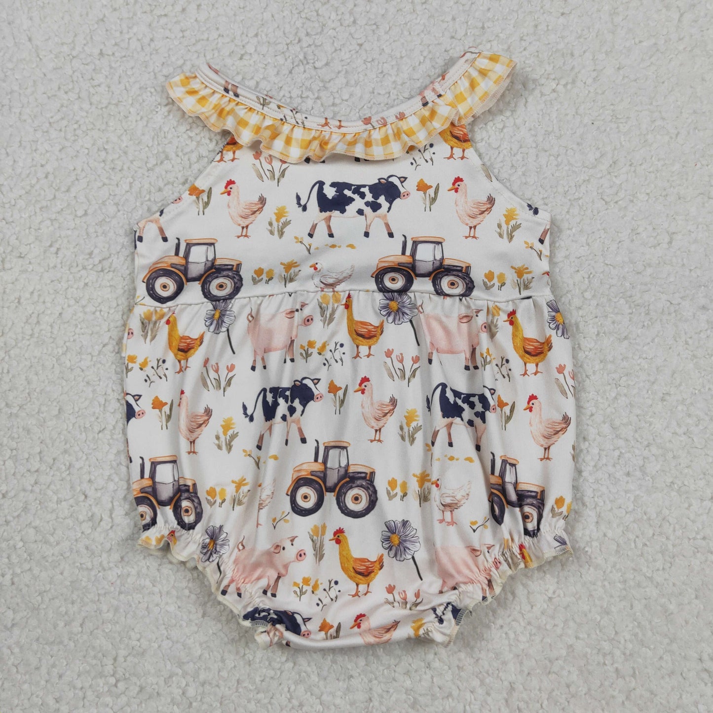 RTS NO MOQ Sibling Baby Girls Cows Trucks Print Sleeveless Tunic Ruffle Shorts Set Collar Ruffle Rompers