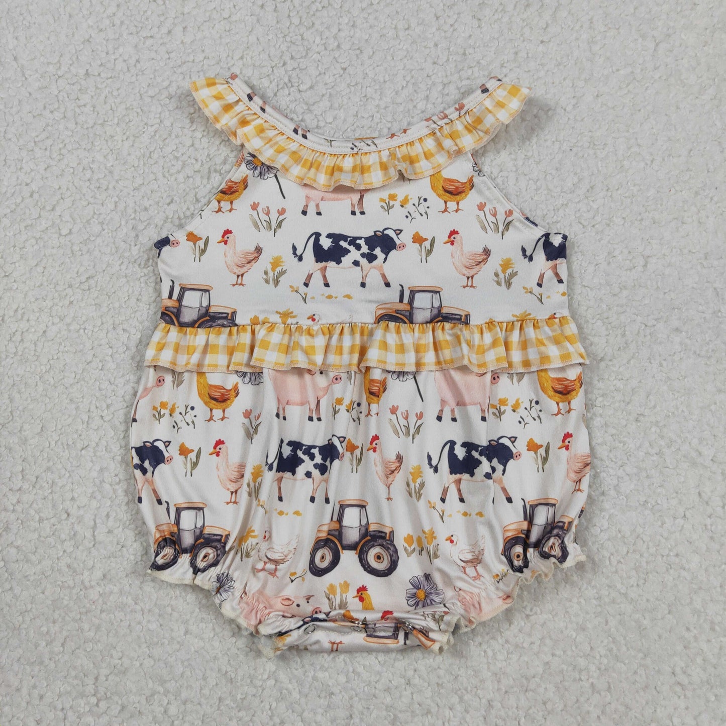 RTS NO MOQ SR3848 Baby Girls Farm Cows Trucks Collar Ruffle Rompers