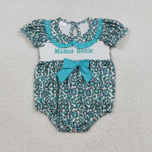 RTS NO MOQ SR3863 Smocked Mama's Bestie Baby Girls Collar Western Ruffle Rompers Cute Baby Outfit Summer Clothes for Infants