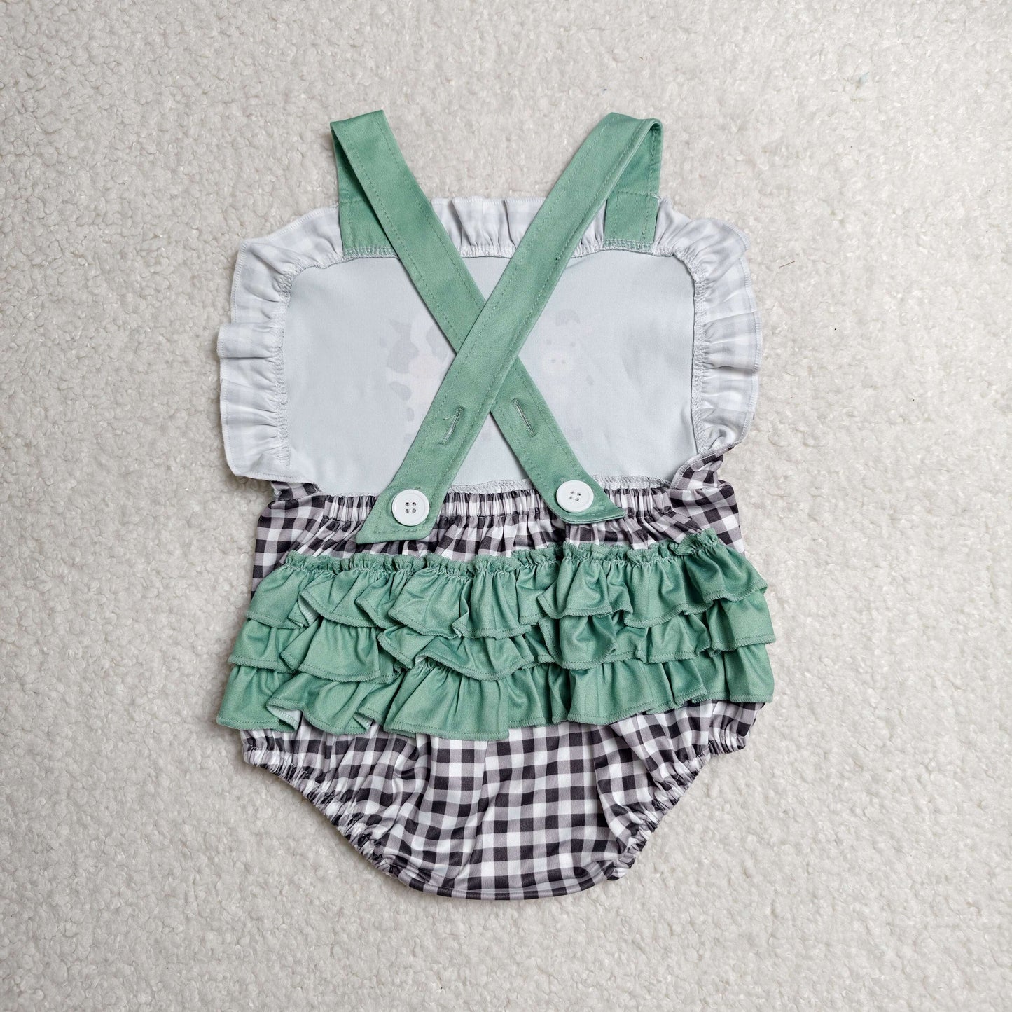 RTS NO MOQ milk silk SR3866 Baby Girls Summer Cute Strap Farm Plaid Ruffle Rompers