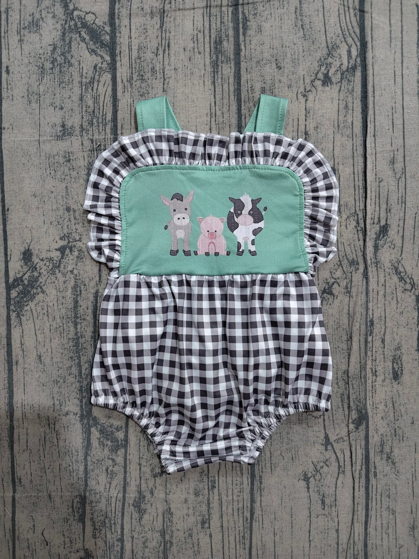 (Pre Order) No moq SR3866 Baby Girls Summer Strap Farm Plaid Ruffle Rompers