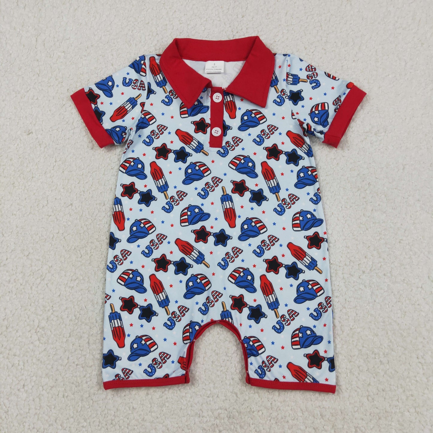 RTS NO MOQ SR3874 Baby Boys Star Popsicle Short Sleeve 4th of July Holiday Rompers