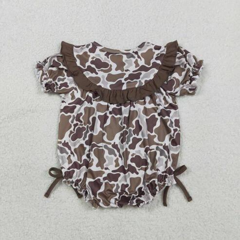 RTS NO MOQ Sibling Toddler Boys and Girls Soft Camo Rompers with Embroidery Mama's and Daddy's