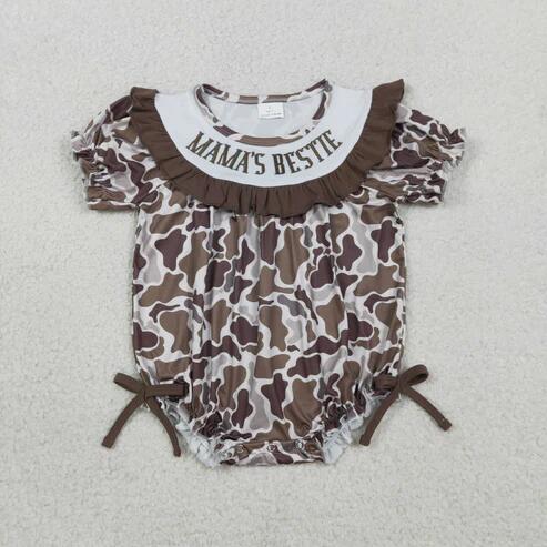 RTS NO MOQ Sibling Toddler Boys and Girls Soft Camo Rompers with Embroidery Mama's and Daddy's