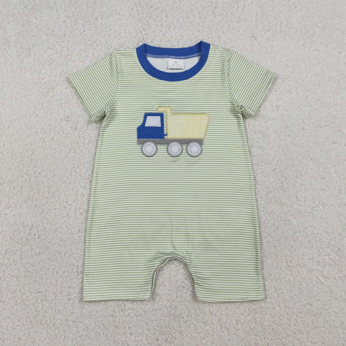 RTS NO MOQ Sibling Embroidery Tractors Baby Boys Short Sleeve Stripe Top with Shorts Cute Rompers Clothing Set