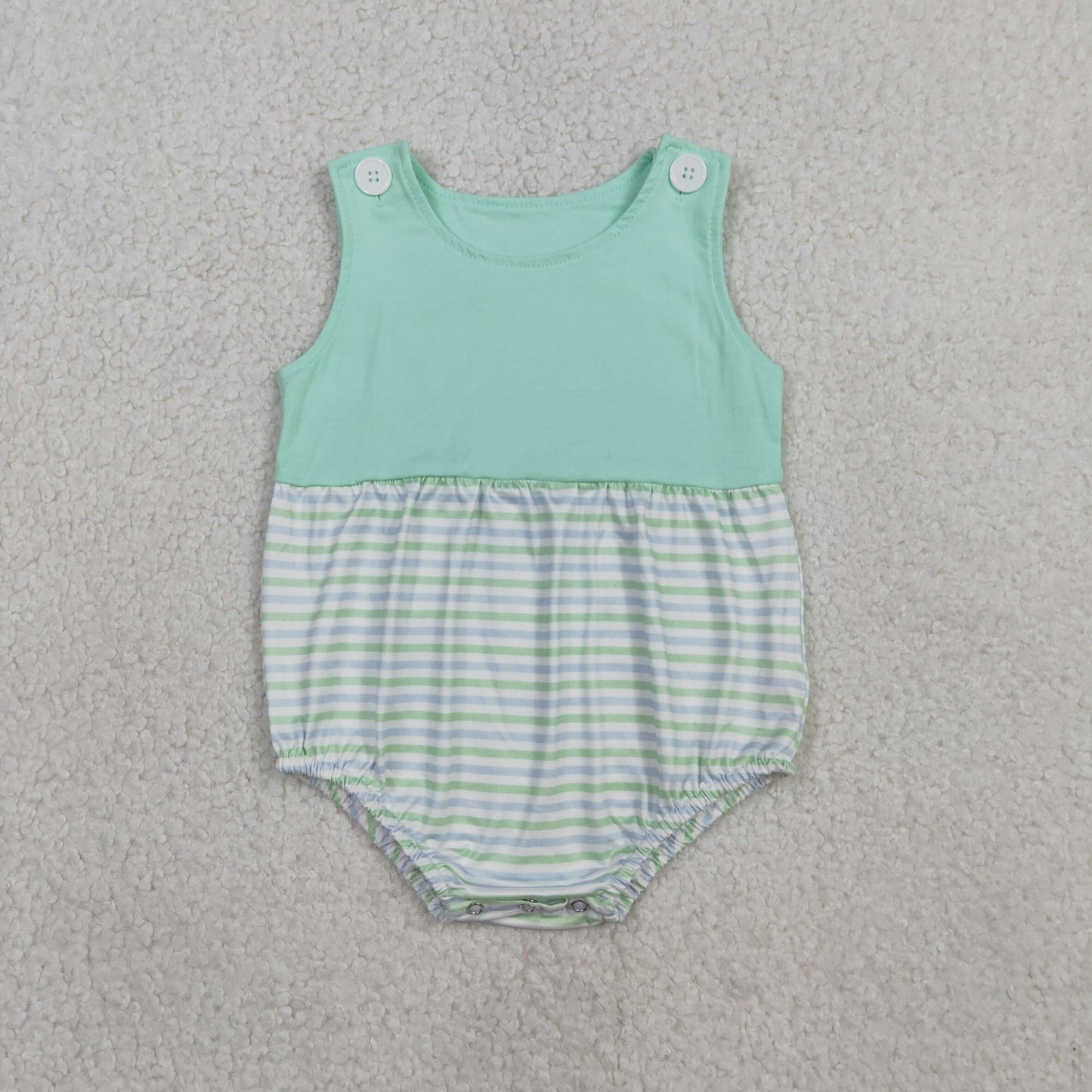 RTS NO MOQ SR3894 Baby Boys Sleeveless Green Stripe Rompers Summer Rompers Baby Clothes for Boys