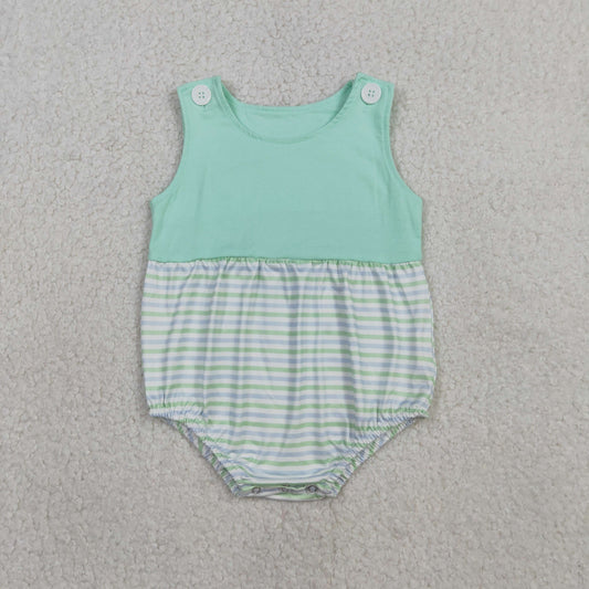 RTS NO MOQ SR3894 Baby Boys Sleeveless Green Stripe Rompers Summer Rompers Baby Clothes for Boys
