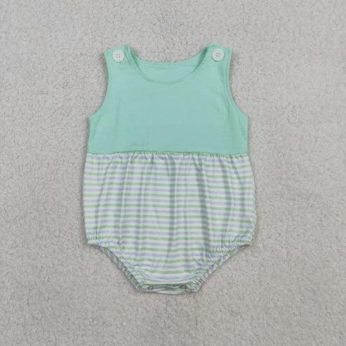 RTS NO MOQ Sibling Baby Boys Girls Sleeveless Romper Aqua Stripe Tunic Short Clothes Set