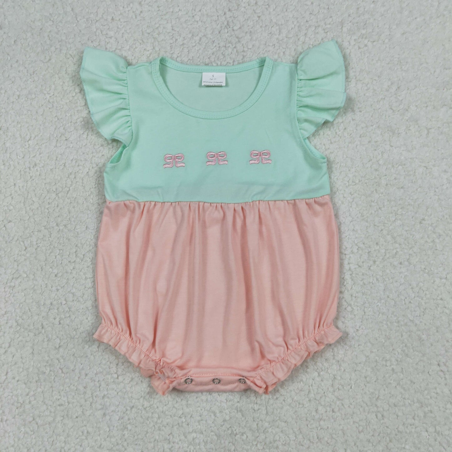 RTS NO MOQ Sibling Baby Girls Embroidery Bows Flutter Sleeve Patchwork Knee Length Dress Rompers for Girls