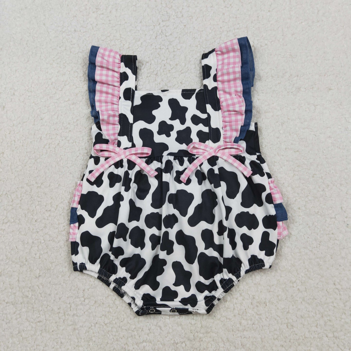 RTS NO MOQ SR3898 Baby Girls Western Cow Print Ruffle Rompers Cute Outfit