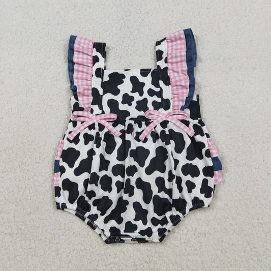 RTS NO MOQ SR3898 Baby Girls Western Cow Print Ruffle Rompers Cute Outfit