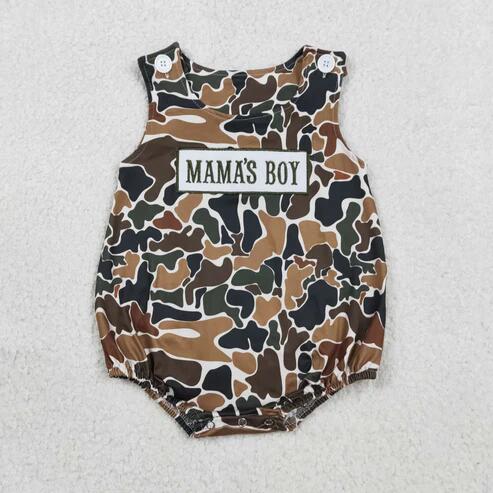 RTS NO MOQ Sibling Toddler Boys and Girls Soft Camo Rompers with Embroidery Mama's and Daddy's