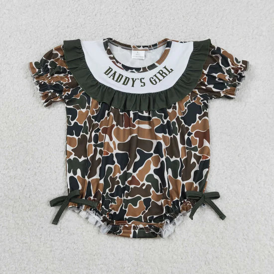 Best Sell RTS Southern Dark Brown Camo Ruffle Rompers Embroidery Rompers for Kid