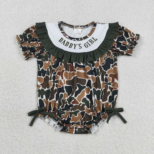 Best Sell RTS Southern Dark Brown Camo Ruffle Rompers Embroidery Rompers for Kid